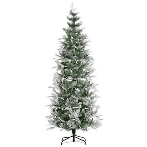 6 Feet Pencil Snow Flocked Artificial Christmas Tree with 517 Realistic Cypress Branches, Auto Open, Green – view 8