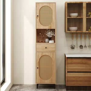 67 Inch Tall Bathroom Cabinet PE Rattan Floor Cabinet with 2 Doors-Natural view 5