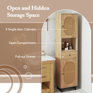 67 Inch Tall Bathroom Cabinet PE Rattan Floor Cabinet with 2 Doors-Natural view 6