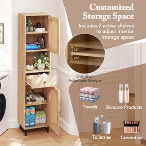 67 Inch Tall Bathroom Cabinet PE Rattan Floor Cabinet with 2 Doors-Natural view 7
