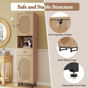 67 Inch Tall Bathroom Cabinet PE Rattan Floor Cabinet with 2 Doors-Natural view 9