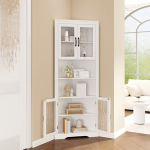 67 Inch Tall Corner Cabinet Triangular Buffet Cabinet with Tempered Glass Doors-White view 3