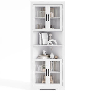 67 Inch Tall Corner Cabinet Triangular Buffet Cabinet with Tempered Glass Doors-White view 4