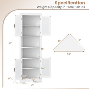 67 Inch Tall Corner Cabinet Triangular Buffet Cabinet with Tempered Glass Doors-White view 5