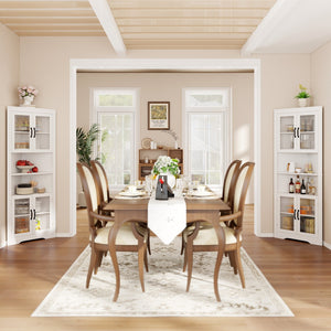 67 Inch Tall Corner Cabinet Triangular Buffet Cabinet with Tempered Glass Doors-White view 6
