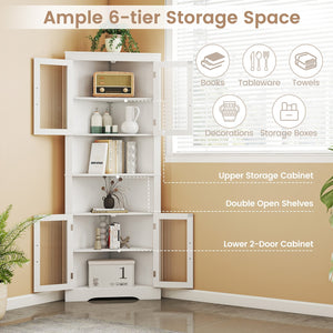67 Inch Tall Corner Cabinet Triangular Buffet Cabinet with Tempered Glass Doors-White view 7