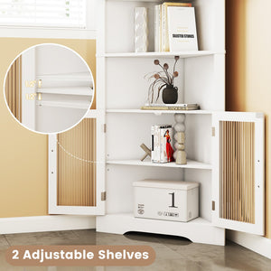 67 Inch Tall Corner Cabinet Triangular Buffet Cabinet with Tempered Glass Doors-White view 8