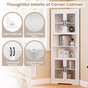 67 Inch Tall Corner Cabinet Triangular Buffet Cabinet with Tempered Glass Doors-White view 9