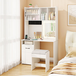 67 Inches Tall Vanity Set with Mirror Makeup Dressing Table with Charging Station-White view 2