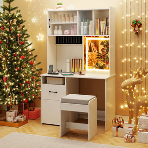 67 Inches Tall Vanity Set with Mirror Makeup Dressing Table with Charging Station-White view 3