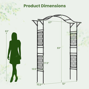 67 x 83 Inch Garden Arch Trellis Metal Pergola Arbor for Climbing Plants-Black view 5