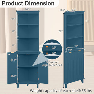68 Inch Tall Bathroom Floor Storage Cabinet with Fluted Doors-Blue view 5