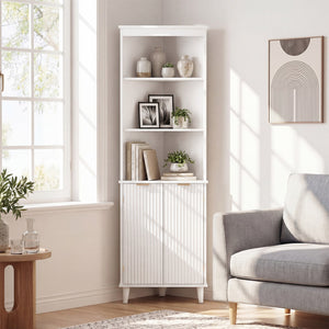 68 Inch Tall Bathroom Floor Storage Cabinet with Fluted Doors-White view 2