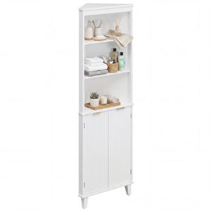 68 Inch Tall Bathroom Floor Storage Cabinet with Fluted Doors-White view 4