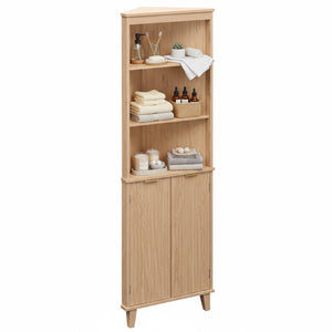 68 Inch Tall Corner Cabinet with Fluted Doors for Bathroom-Oak view 4