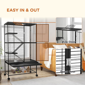 Rolling Small Animal Cage 34"H Chinchilla Cage for Ferrets, Squirrels w/ Removable Tray, Storage Shelf – view 27