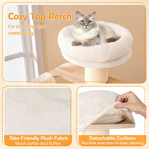69 Inches Tall Cat Tree with Cozy Top Perch and Washable Plush Cushions view 7