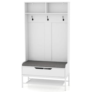 69 Inches Tall Hall Tree 4-in-1 Coat Rack with Seat Cushion and Shoe Storage-White view 4