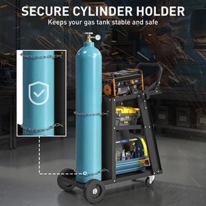 Welding Utility Cart 3-Tier Heavy Duty Rolling Tool Cart with Gas Cylinder Holder Black