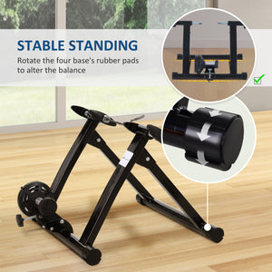 Soozier Foldable Indoor Bike Trainer, Stationary Bicycle Stand for Riding Exercise, 26-28" & 700C Wheels, Quick Release Skewer & Front Wheel Riser Block Included, Black