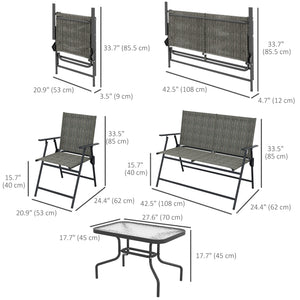 Outdoor 4 Pieces Patio Furniture Set, Garden Set with Two Foldable Armchairs, a Loveseat & Glass Top Table – view 2