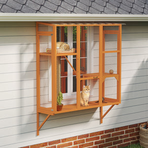 Wooden Catio Outdoor, Cat Window Box Enclosure for 2-3 Large Cats with 2 Jumping Platforms & Scratching – view 14