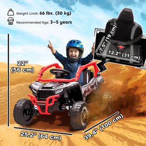 Qaba 12V Ride on Truck, Licensed KAWASAKI TERYX KRX 2WD Kids Electric Car with Rear Suspension for 3-8 Years, Red
