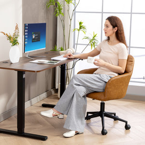 Swivel Office Chair, Faux Leather Desk Chair with Adjustable Height for Living Room, Bedroom, Study, Brown