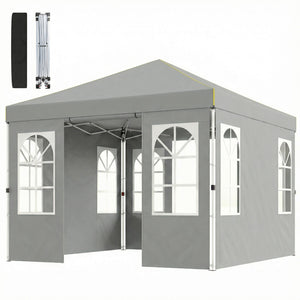 9.6 x 9.6 ft Pop Up Canopy Tent with 4 Sidewalls, UPF 50+ 1-Button Push Easy Setup Outdoor Instant Canopy, Light Grey