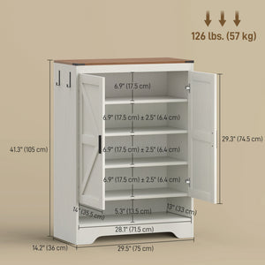 5-Tier Shoe Storage Cabinet for 15 Pairs, Freestanding Farmhouse Shoe Cabinet, White