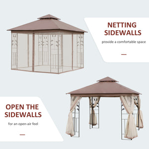 10'x10' Soft-top Steel Patio Gazebo Outdoor Sun Shelter with 2-Tier Polyester Roof, Curtain Sidewalls, Beige – view 19