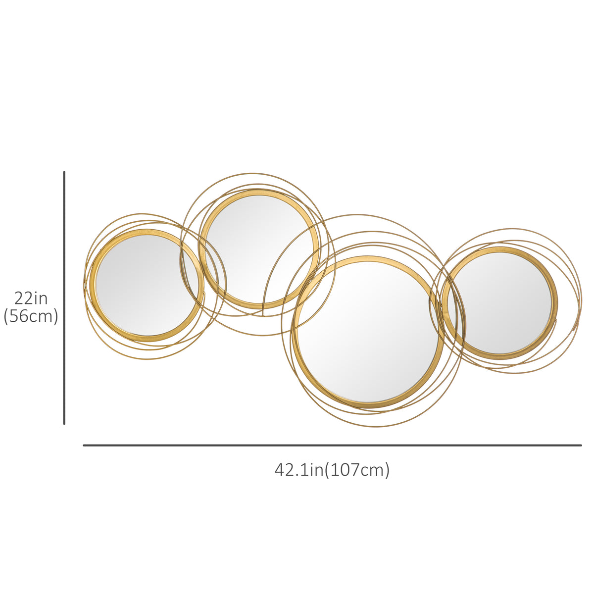 Metal Wall Art Gold Frame Circle Bathroom Mirror Decor Home Hanging Wall Sculptures, 42.25"L x 22"W x 1.5"H, Gold