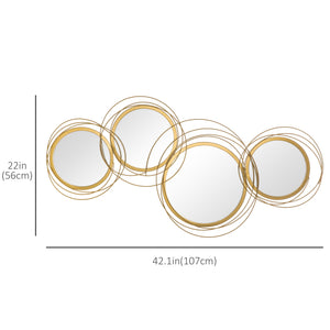 Metal Wall Art Gold Frame Circle Bathroom Mirror Decor Home Hanging Wall Sculptures, 42.25"L x 22"W x 1.5"H, Gold