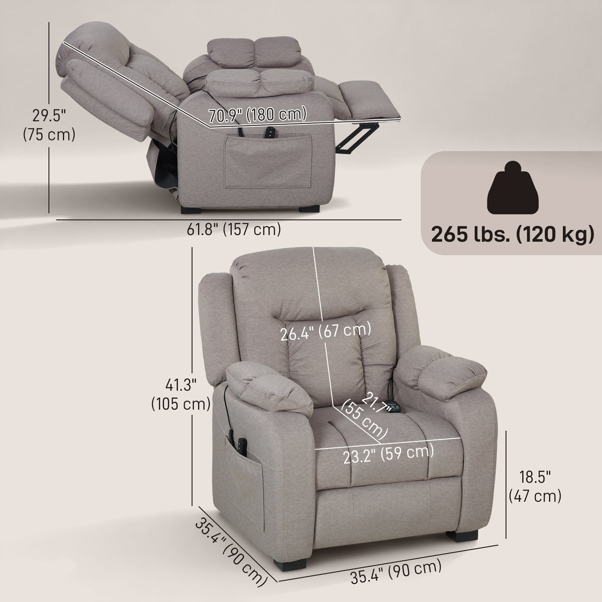 Massage Recliner Chair with Quiet Brushless Motor Pet-Friendly Fabric Power Recliner with 2 Memory – view 2