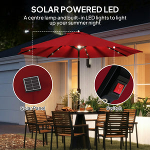9ft Solar Patio Umbrella Outdoor Sunshade 24 LED Lights Tilt Canopy Wine Red – view 3