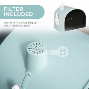Cat Litter Box with Lid, Removable Tray, Scoop, Filter, Green – view 5