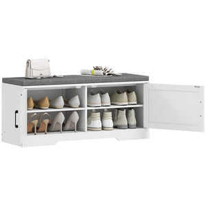 Shoe Bench with Cushion Shoe Storage Bench with Doors Adjustable Shelves for Entryway, White