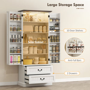72" LED Kitchen Pantry Cabinet, Buffet Storage Cabinet with 10 Door Shelves – view 18