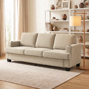 3 Seater Sofa with USB Ports & Cup Holders, Chenille-Feel Upholstered Couch for Living Room, Grey – view 14