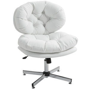 Computer Desk Chair, Armless Office Chair with Wide Padded Seat and Adjustable Height, Cream White – view 36