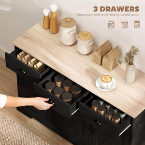 46.5" Buffet Cabinet, Farmhouse Sideboard with 3 Barn Doors and 3 Drawers for Living Room, Kitchen, Black – view 3