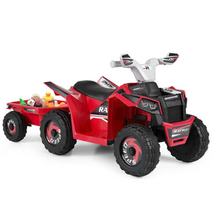 6V Kids Electric ATV Quad Car with Detachable Trailer-Red