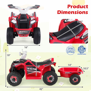 6V Kids Electric ATV Quad Car with Detachable Trailer-Red view 5