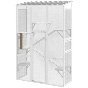 Large Outdoor Catio with 6 Jumping Platforms, Scratching Post, 2 Ramps, Waterproof Roof, Grey – view 15