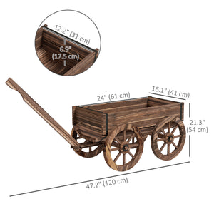 Raised Garden Bed, Wooden Wagon Planter Boxes with Drainage Holes, for Vegetables Flowers Herbs, Carbonized