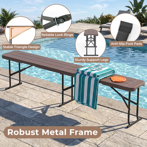 6 Feet Plastic Folding Bench Picnic Camping Dining Seat with Carrying Handle-coffee view 8