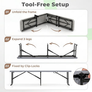 6 Feet Plastic Folding Bench Picnic Camping Dining Seat with Carrying Handle-Gray view 9