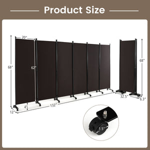 6 Panel 5.7 Feet Tall Rolling Room Divider on Wheels-Walnut view 5