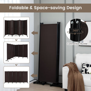 6 Panel 5.7 Feet Tall Rolling Room Divider on Wheels-Walnut view 7