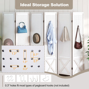 6-Panel Pegboard Room Divider 67 Inches Tall Foldable Privacy Screen view 8